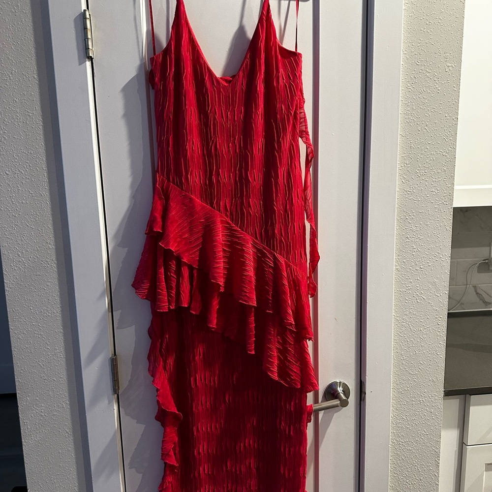 ZARA Fuchsia Textured Ruffle Midi Dress – Size L – NWT